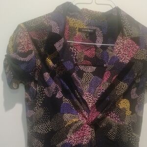 Nanette Lepore Black and Pink Tie Front Blouse